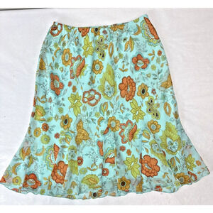 Vintage Y2K Skirt Lined Floral Aqua 70s-inspired A-Line Flowy Lightweight Large